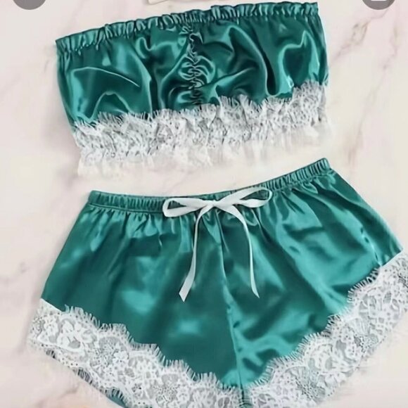 SHE Other - Laced TRIM SLEEPWEAR SET SATIN TUBE TOP AND SHORTS SIZE M
